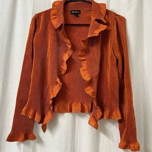 Orange Ribbed Ruffled Open Coat Sz S